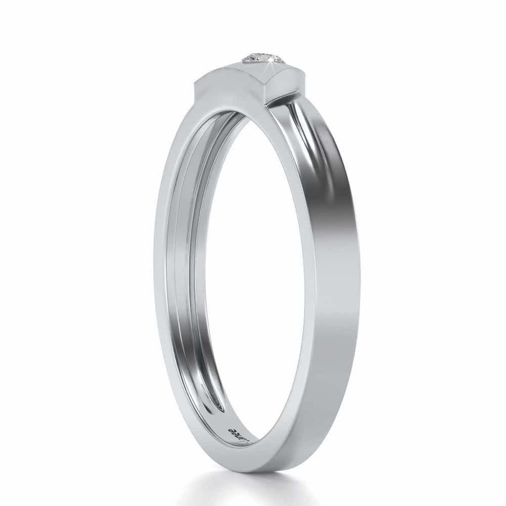 Semi-circle Solitaire Silver Ring - White Gold - Image 3