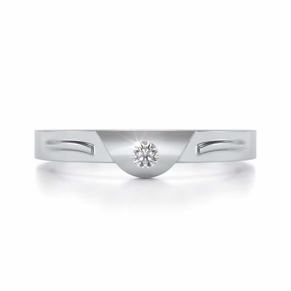 Semi-circle Solitaire Silver Ring - White Gold - Image 4