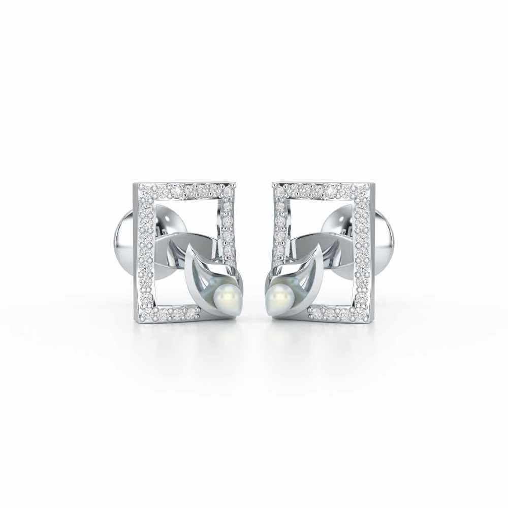 Serendipity Charm Silver Stud Earrings - White Gold - Image 2