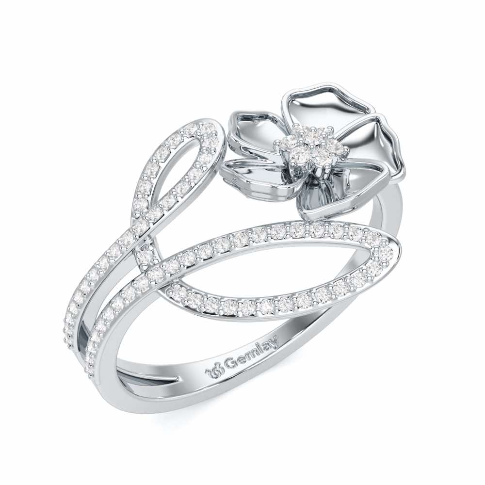 Serene Petals Silver Ring - White Gold - Image 1