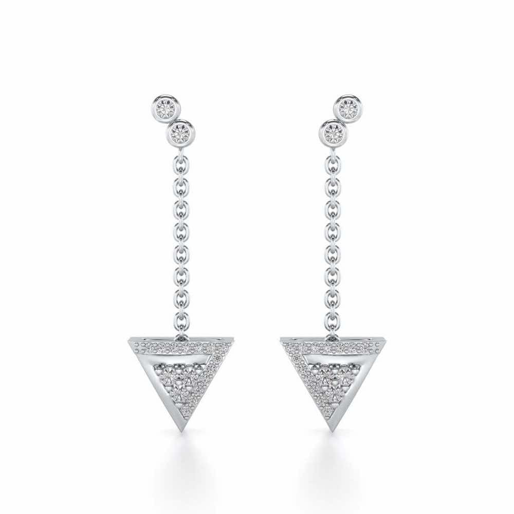 Seven Triangle Silver Earrings - White Gold - Image 1