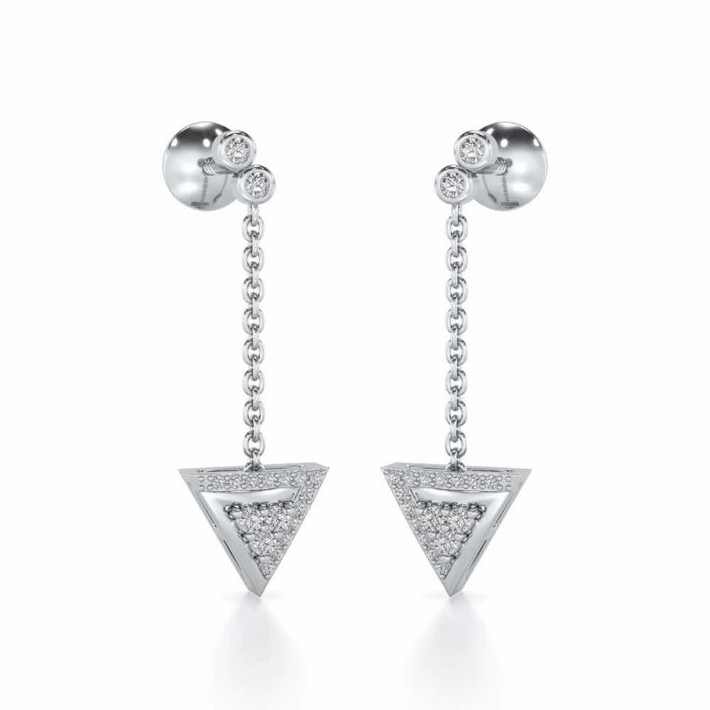 Seven Triangle Silver Earrings - White Gold - Image 2