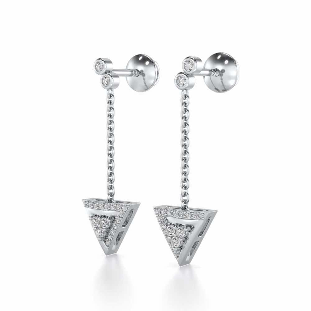Seven Triangle Silver Earrings - White Gold - Image 3