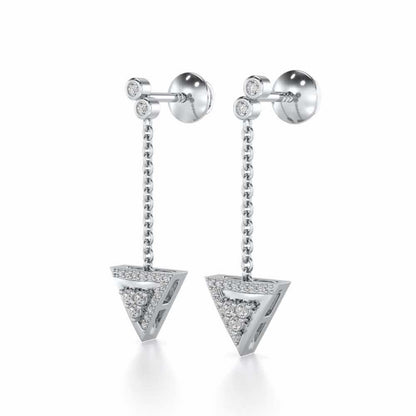 Seven Triangle Silver Earrings - White Gold - Image 3