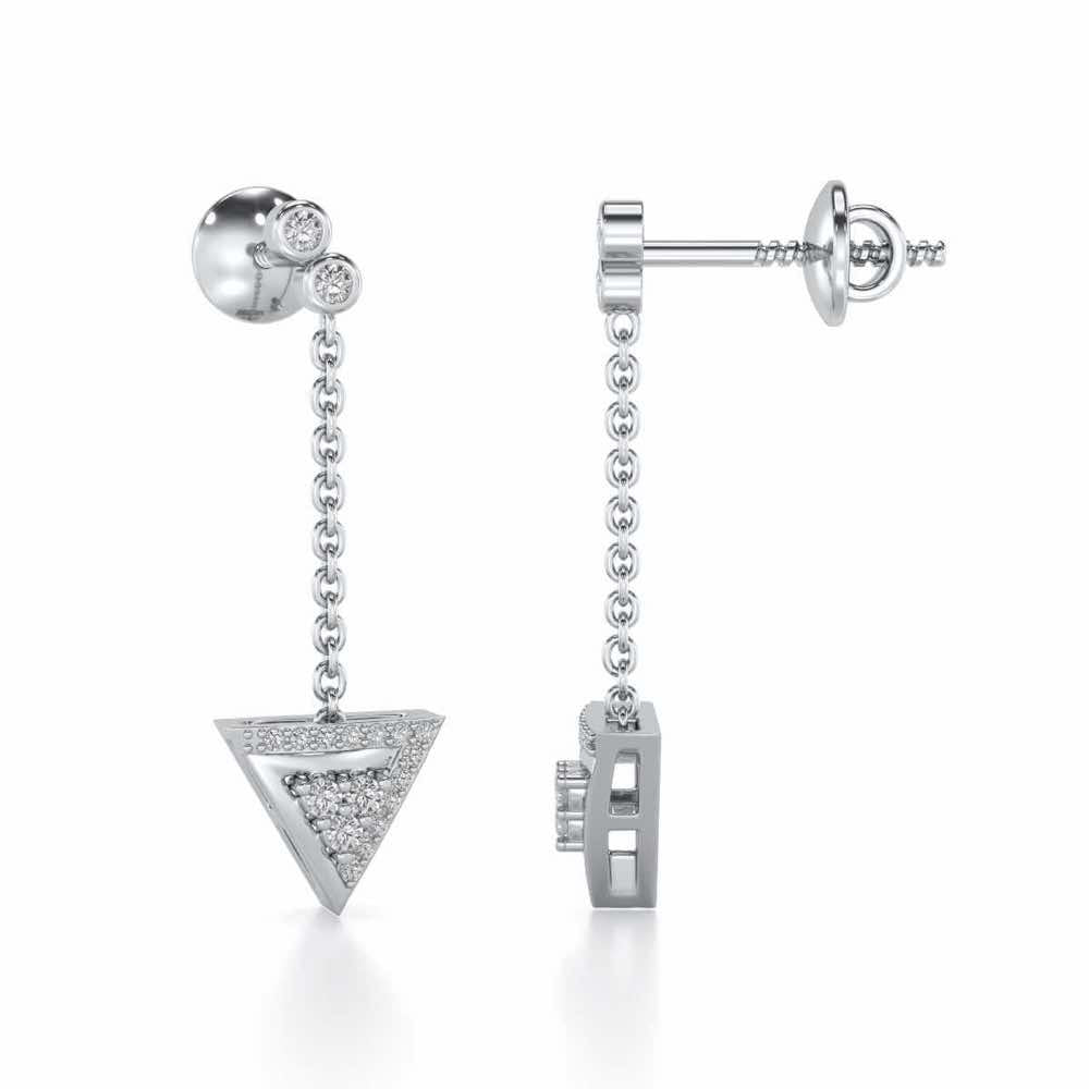 Seven Triangle Silver Earrings - White Gold - Image 4