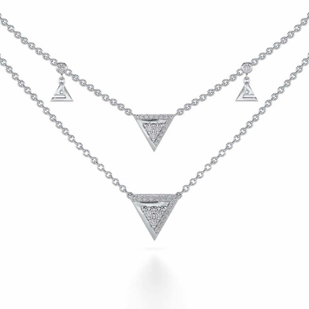 Seven Triangle Silver Necklace - White Gold - Image 1