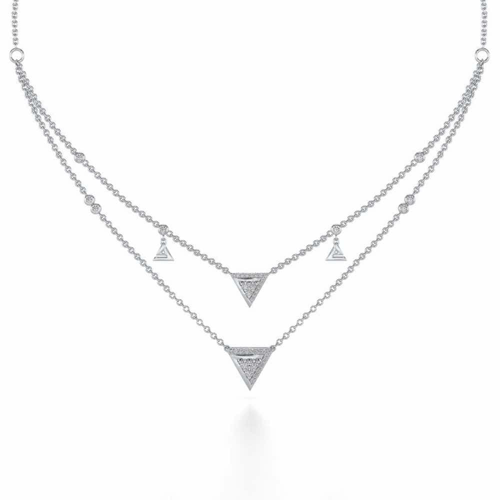 Seven Triangle Silver Necklace - White Gold - Image 2