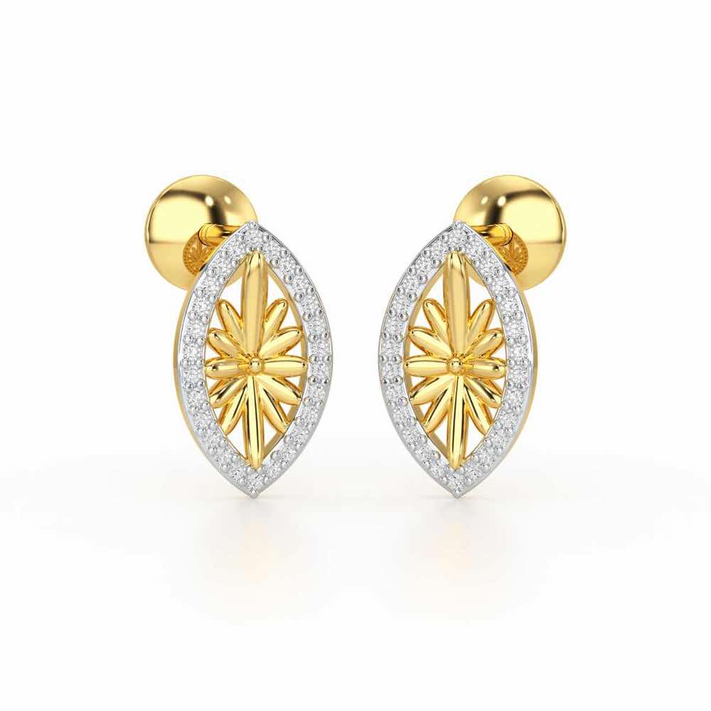 Sheen Elegance Silver Stud Earrings - Yellow Gold - Image 2