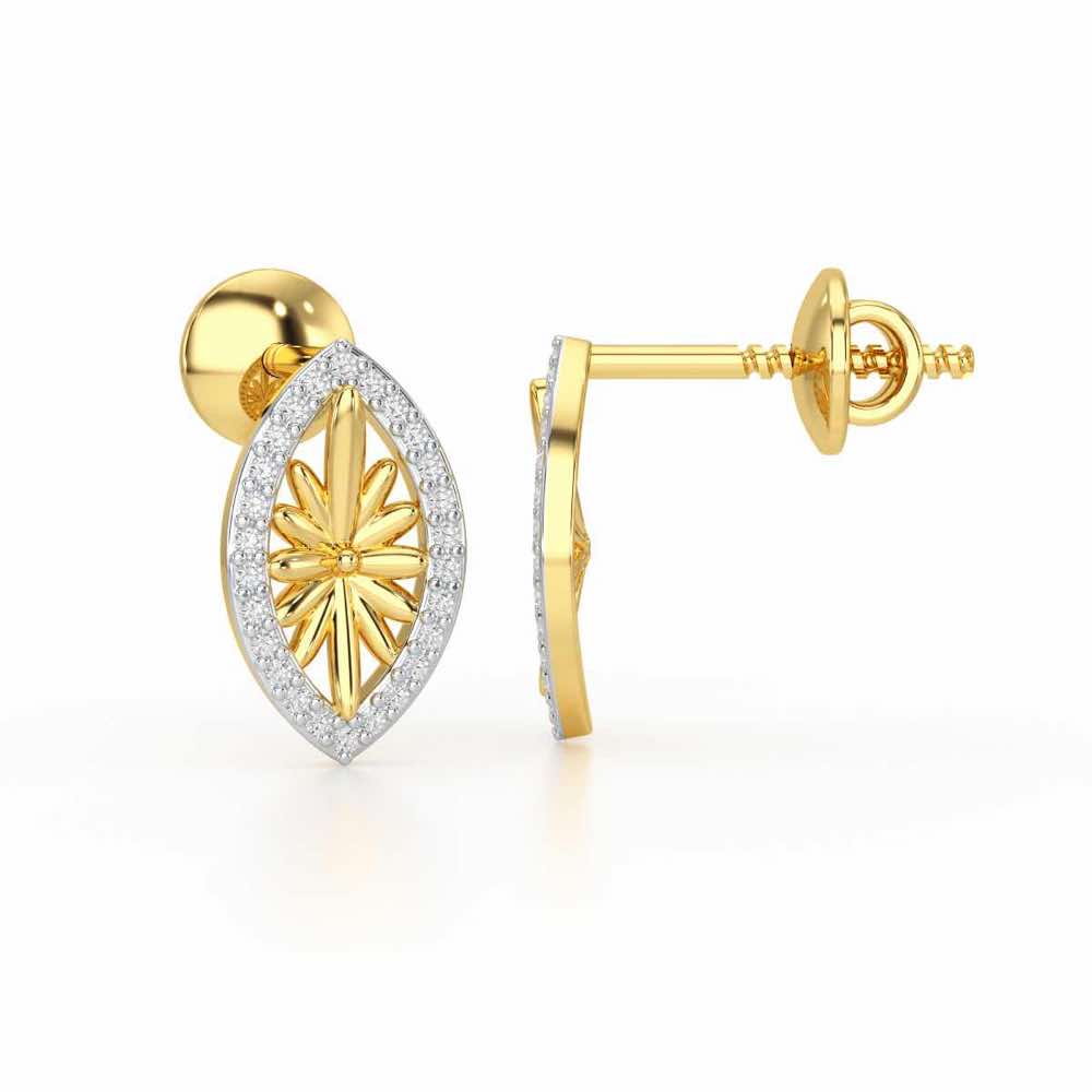 Sheen Elegance Silver Stud Earrings - Yellow Gold - Image 4