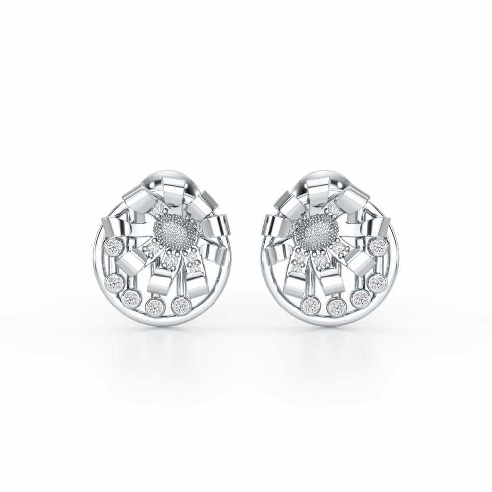 Sheen Orb Silver Stud Earrings - White Gold - Image 1