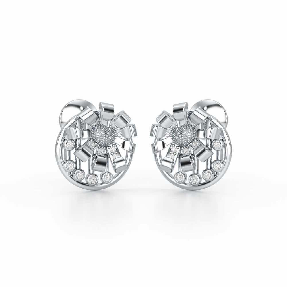 Sheen Orb Silver Stud Earrings - White Gold - Image 2