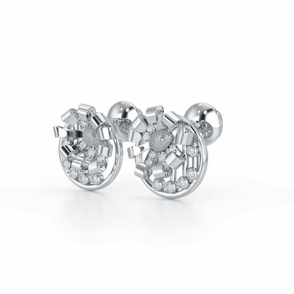 Sheen Orb Silver Stud Earrings - White Gold - Image 3