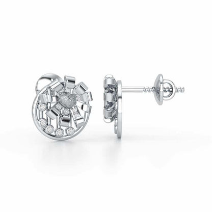 Sheen Orb Silver Stud Earrings - White Gold - Image 4