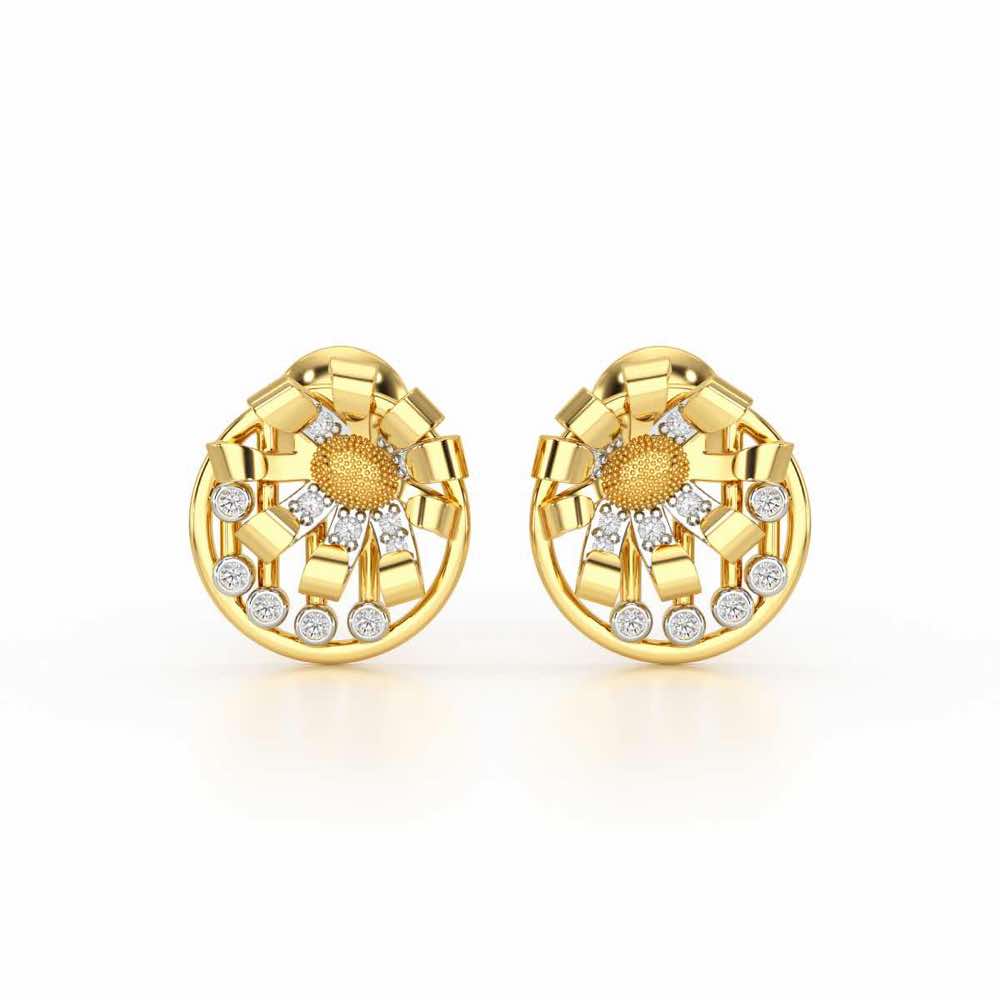 Sheen Orb Silver Stud Earrings - Yellow Gold - Image 1