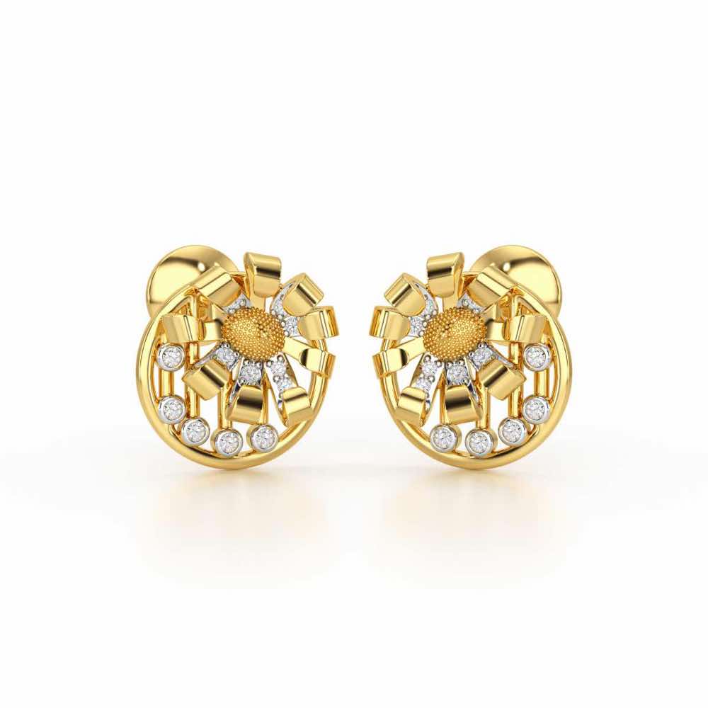 Sheen Orb Silver Stud Earrings - Yellow Gold - Image 2