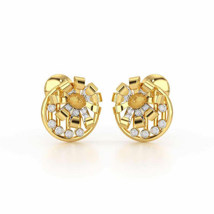 Sheen Orb Silver Stud Earrings - Yellow Gold - Image 2