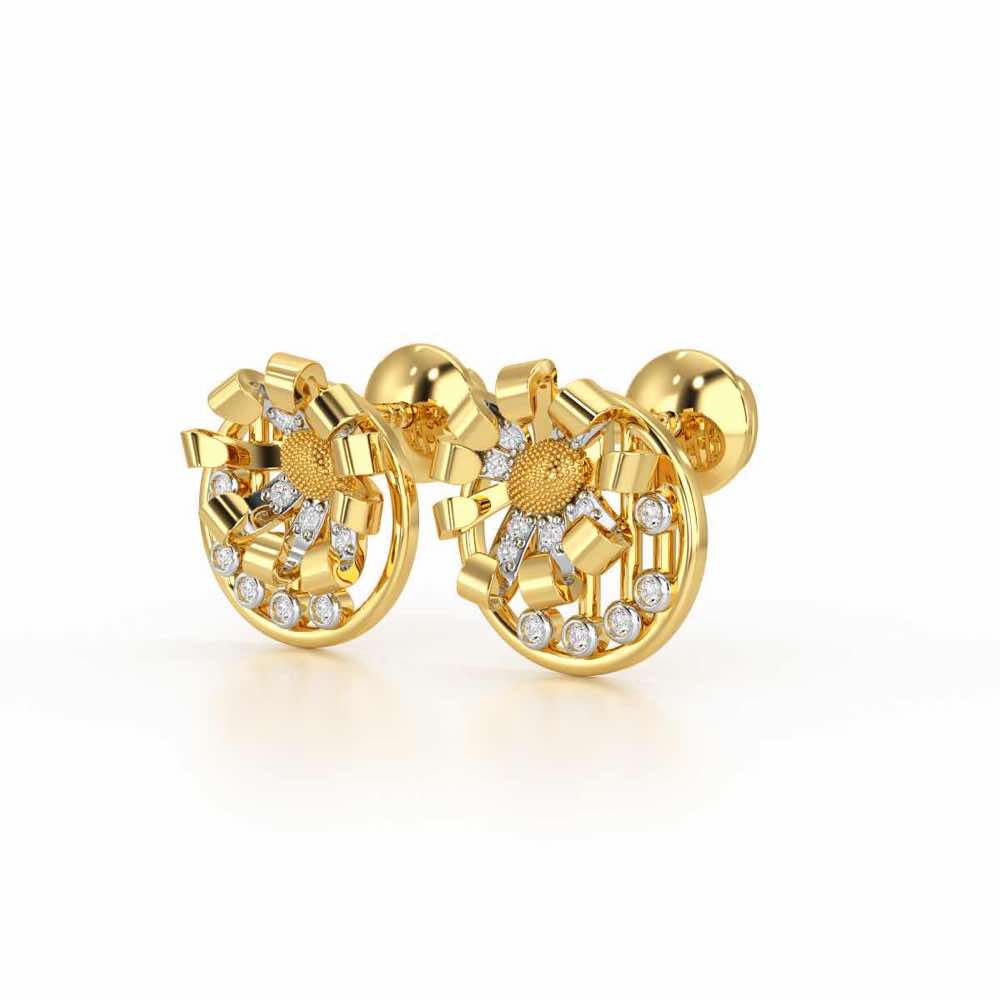 Sheen Orb Silver Stud Earrings - Yellow Gold - Image 3