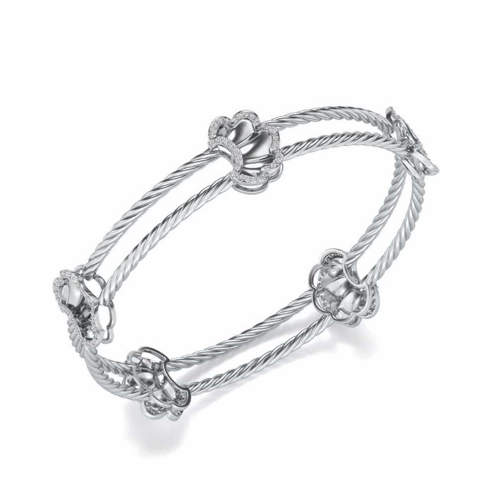 Shells Silver Bangles - White Gold - Image 1