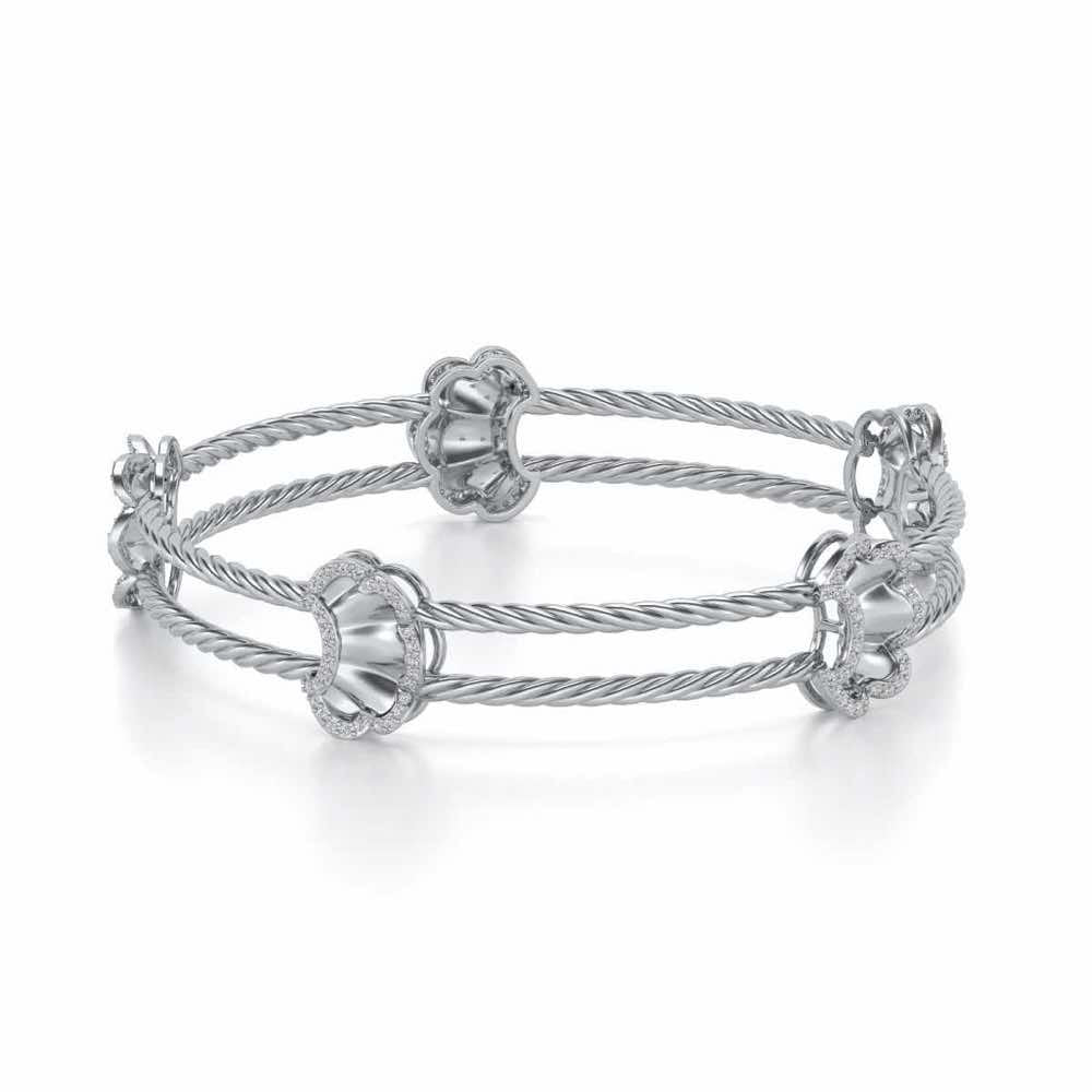 Shells Silver Bangles - White Gold - Image 2