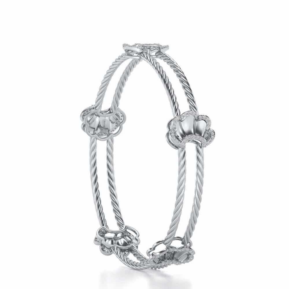 Shells Silver Bangles - White Gold - Image 3