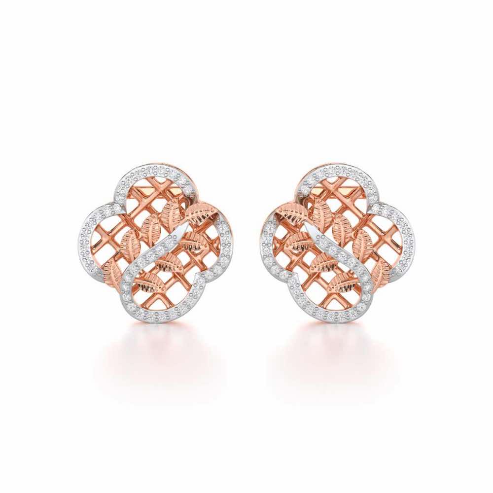Shimmer Bloom Silver Stud Earrings - Rose Gold - Image 1