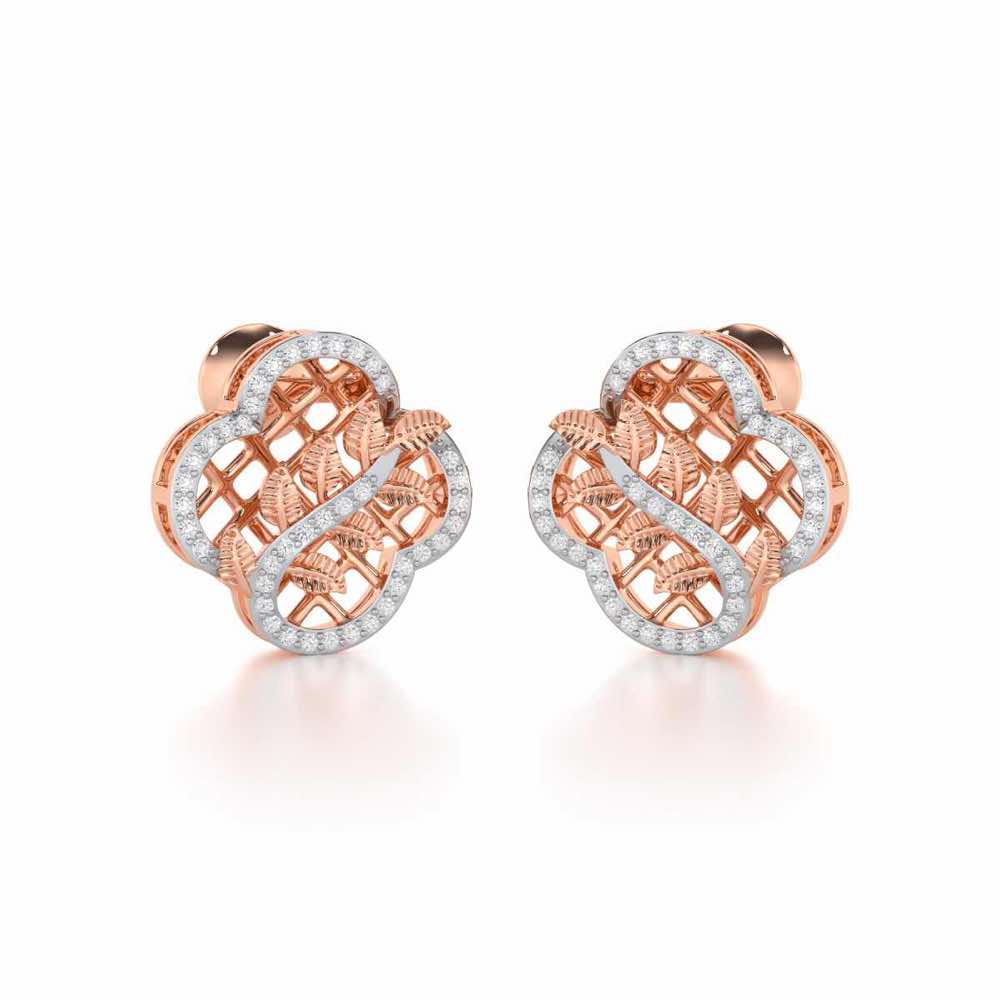Shimmer Bloom Silver Stud Earrings - Rose Gold - Image 2
