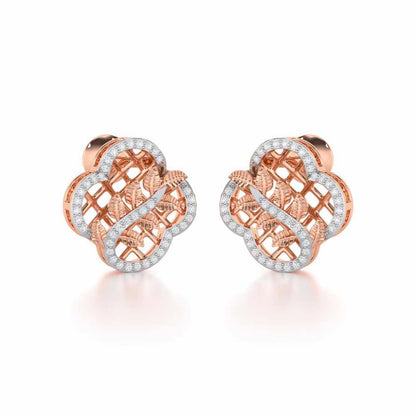 Shimmer Bloom Silver Stud Earrings - Rose Gold - Image 2