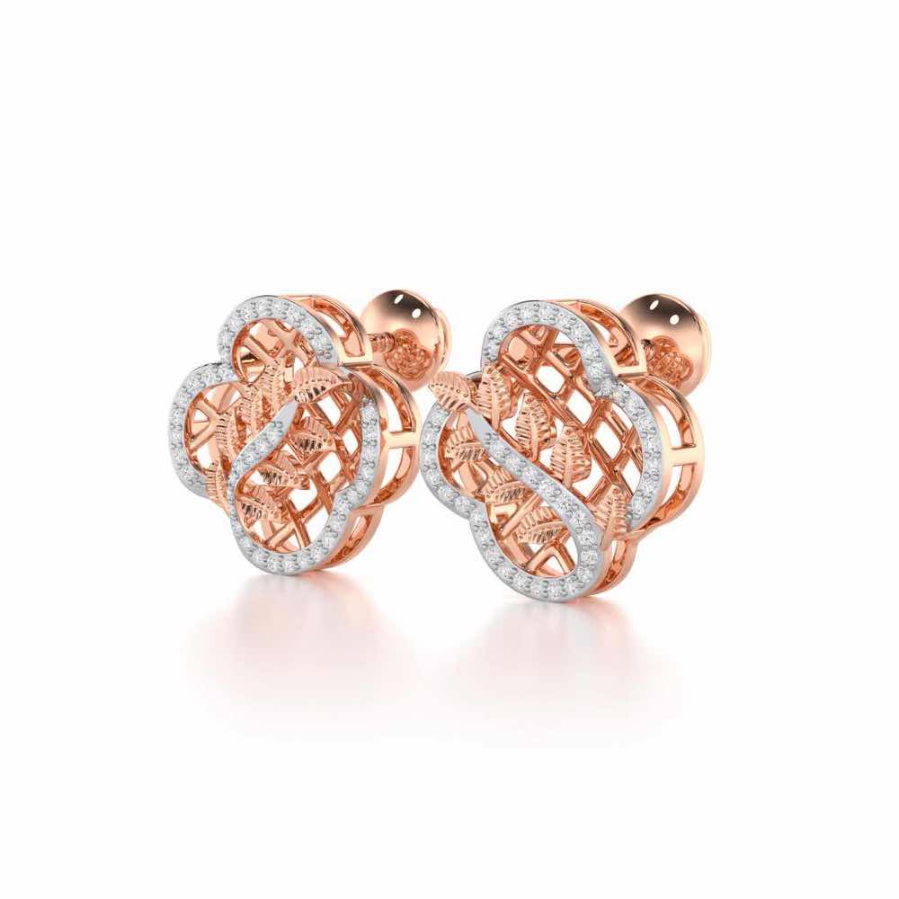 Shimmer Bloom Silver Stud Earrings - Rose Gold - Image 3