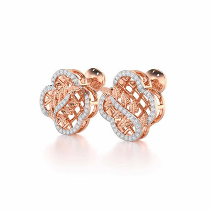 Shimmer Bloom Silver Stud Earrings - Rose Gold - Image 3