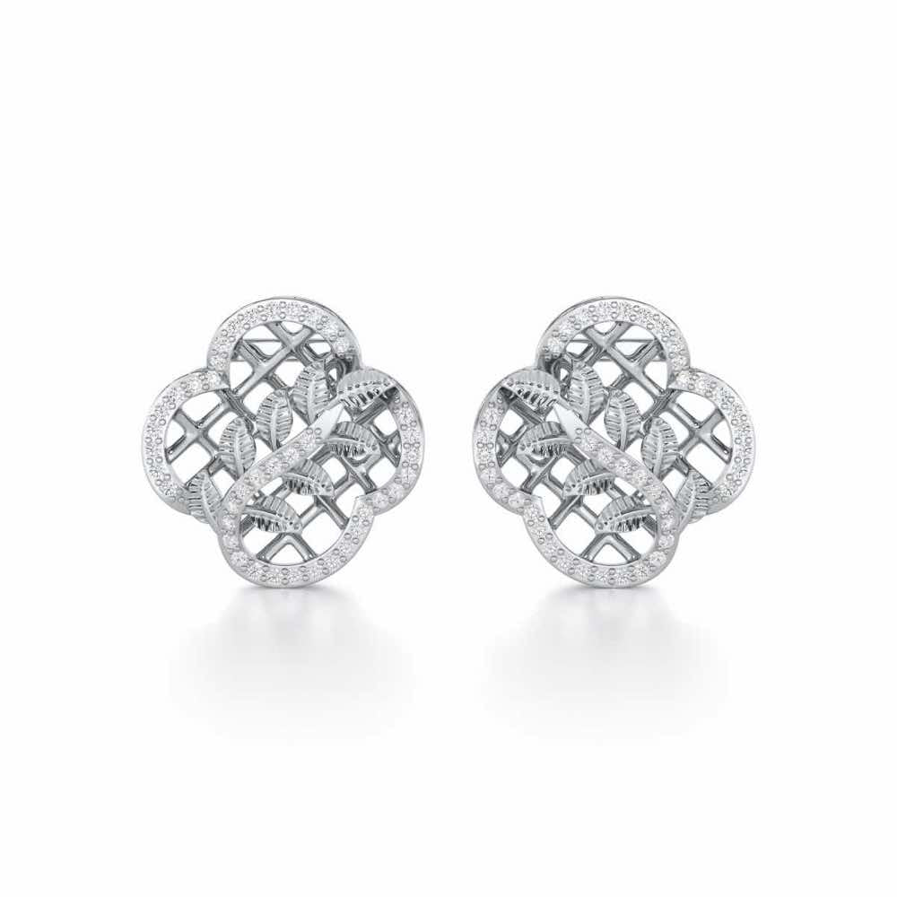 Shimmer Bloom Silver Stud Earrings - White Gold - Image 1