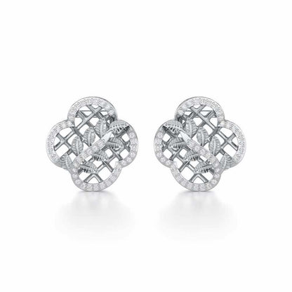 Shimmer Bloom Silver Stud Earrings - White Gold - Image 1