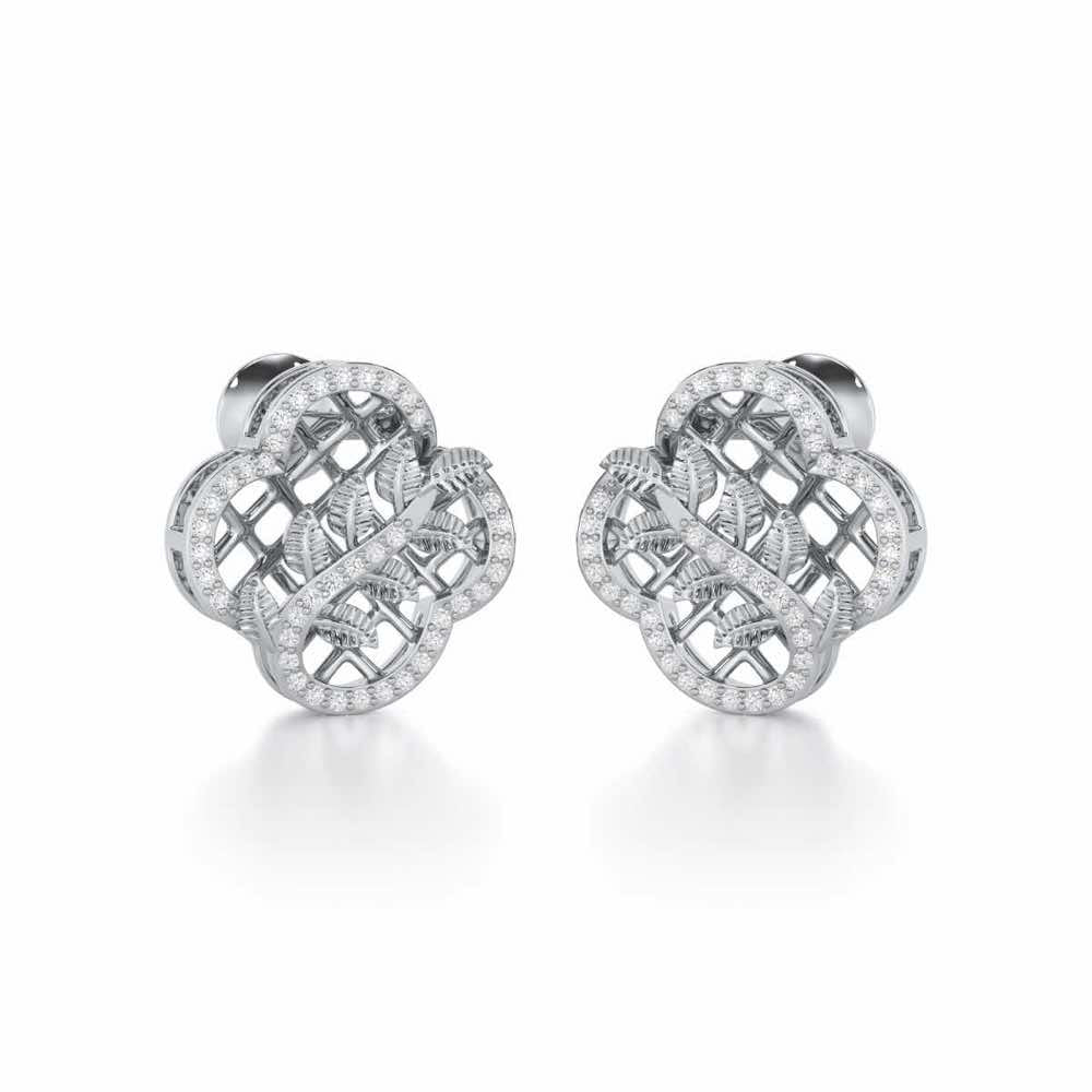 Shimmer Bloom Silver Stud Earrings - White Gold - Image 2