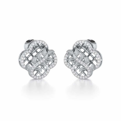Shimmer Bloom Silver Stud Earrings - White Gold - Image 2