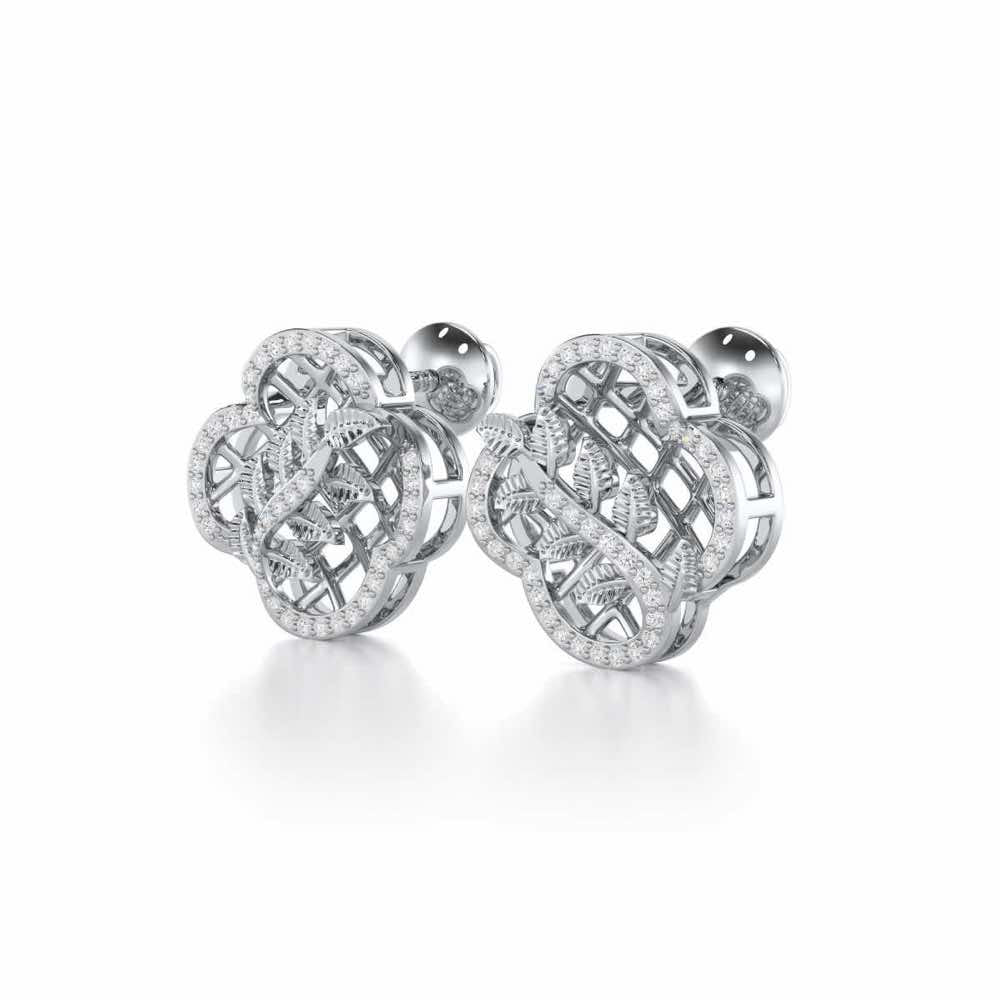 Shimmer Bloom Silver Stud Earrings - White Gold - Image 3