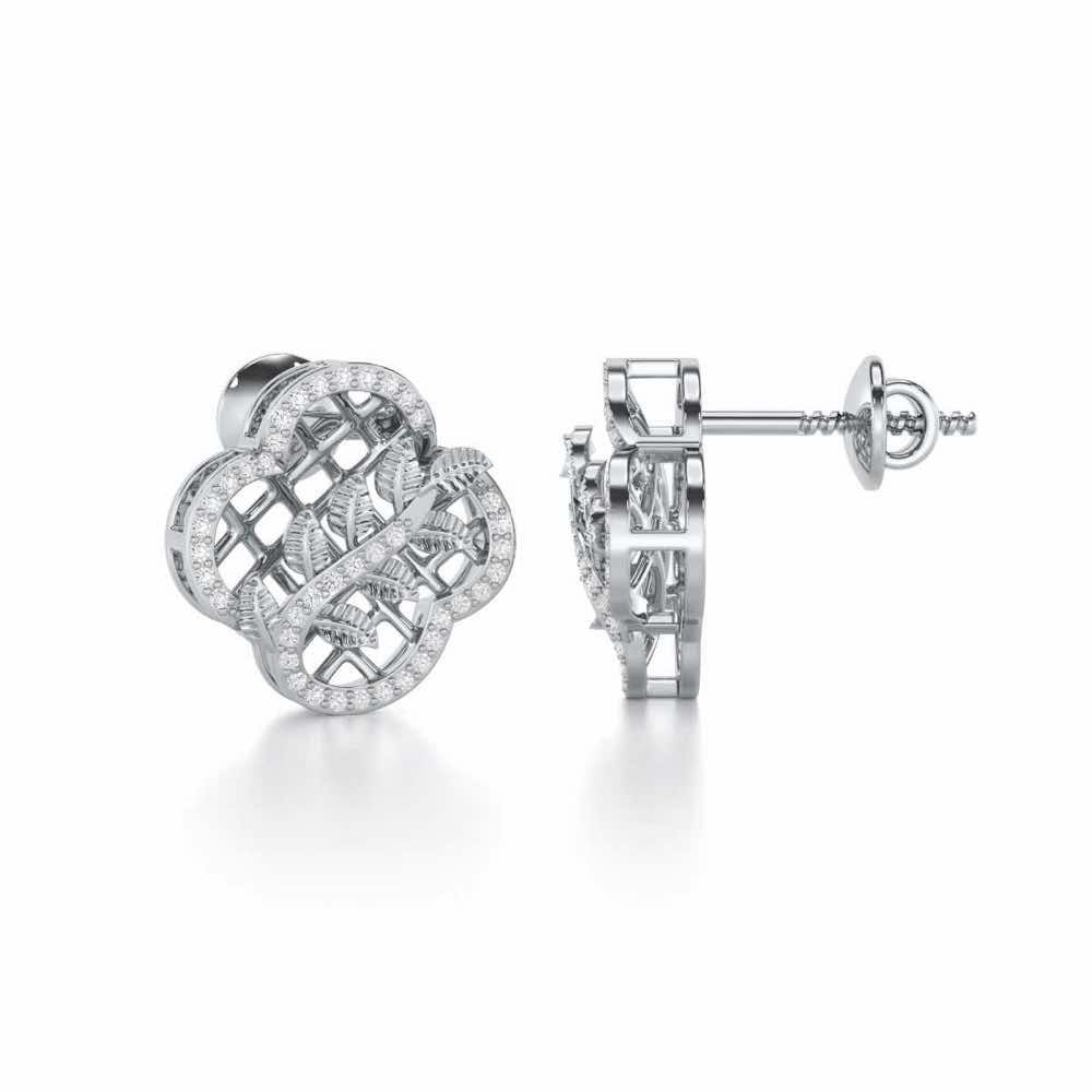 Shimmer Bloom Silver Stud Earrings - White Gold - Image 4