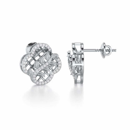 Shimmer Bloom Silver Stud Earrings - White Gold - Image 4