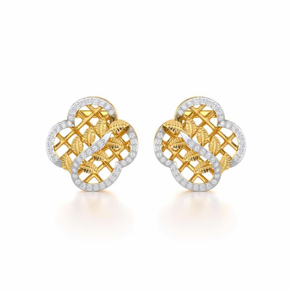 Shimmer Bloom Silver Stud Earrings - Yellow Gold - Image 1
