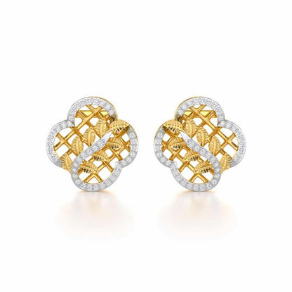 Shimmer Bloom Silver Stud Earrings - Yellow Gold - Image 1