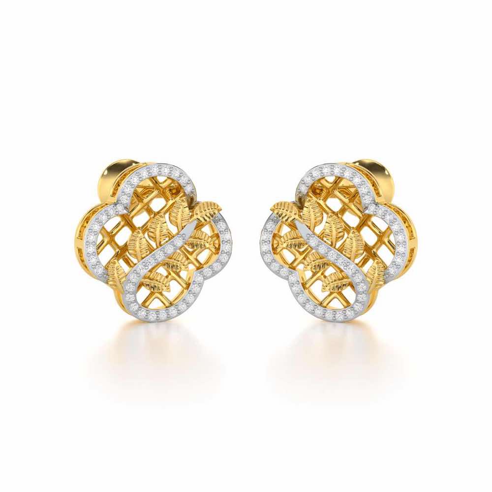 Shimmer Bloom Silver Stud Earrings - Yellow Gold - Image 2