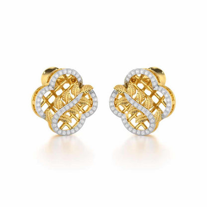 Shimmer Bloom Silver Stud Earrings - Yellow Gold - Image 2