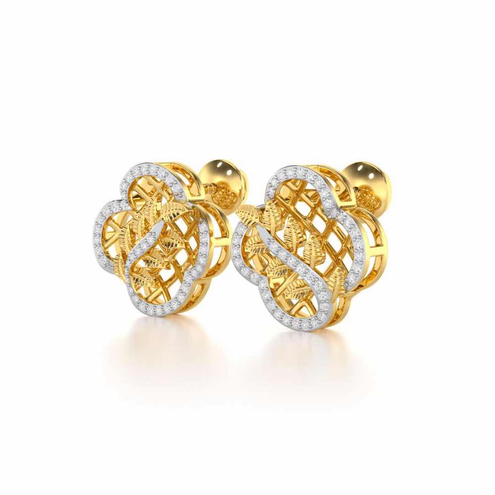 Shimmer Bloom Silver Stud Earrings - Yellow Gold - Image 3