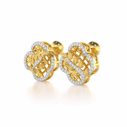 Shimmer Bloom Silver Stud Earrings - Yellow Gold - Image 3