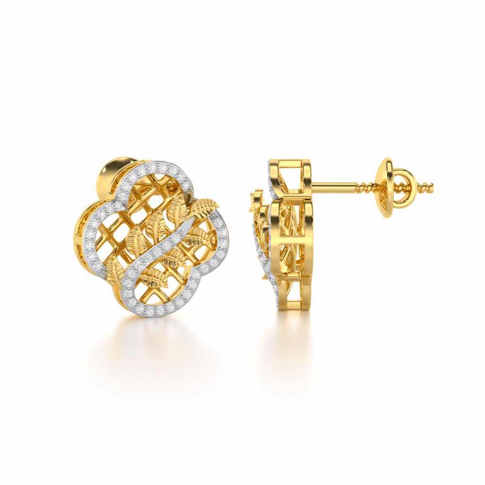 Shimmer Bloom Silver Stud Earrings - Yellow Gold - Image 4