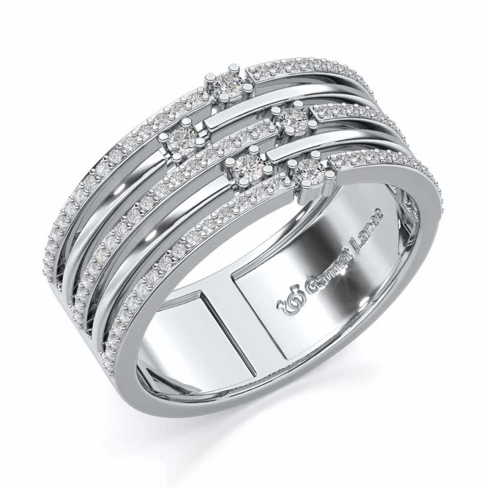 Shimmer Stack Silver Band Ring - White Gold - Image 1