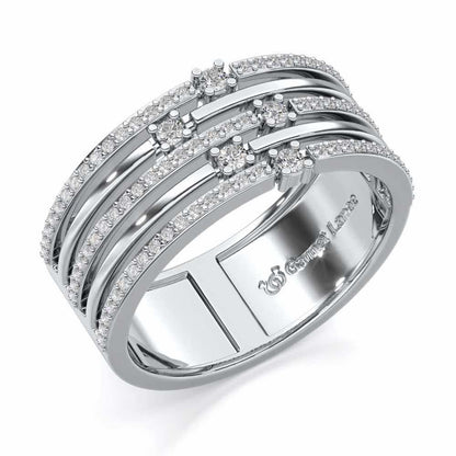 Shimmer Stack Silver Band Ring - White Gold - Image 1