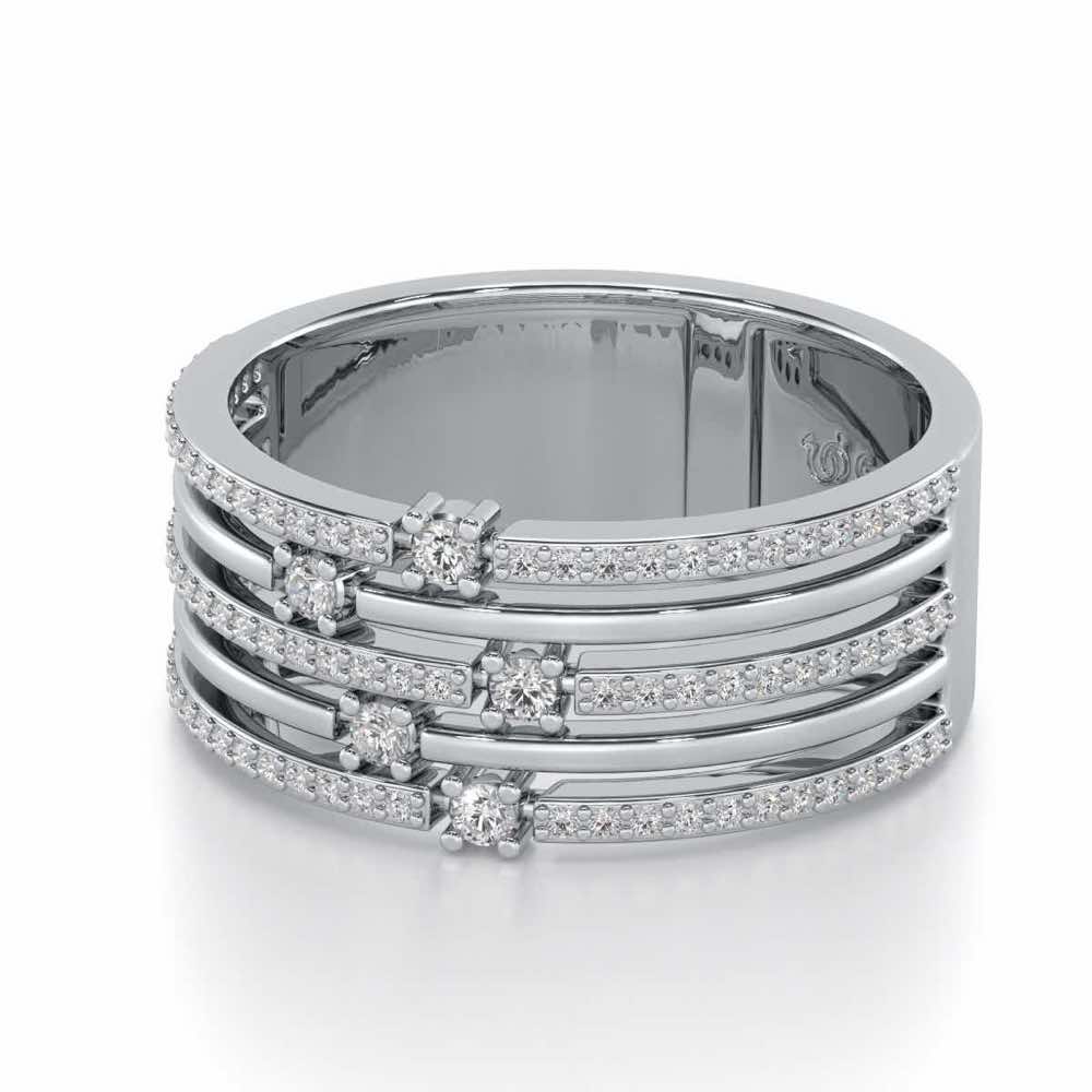 Shimmer Stack Silver Band Ring - White Gold - Image 2