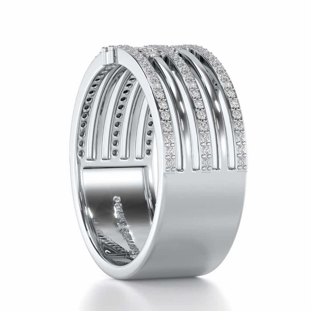 Shimmer Stack Silver Band Ring - White Gold - Image 3