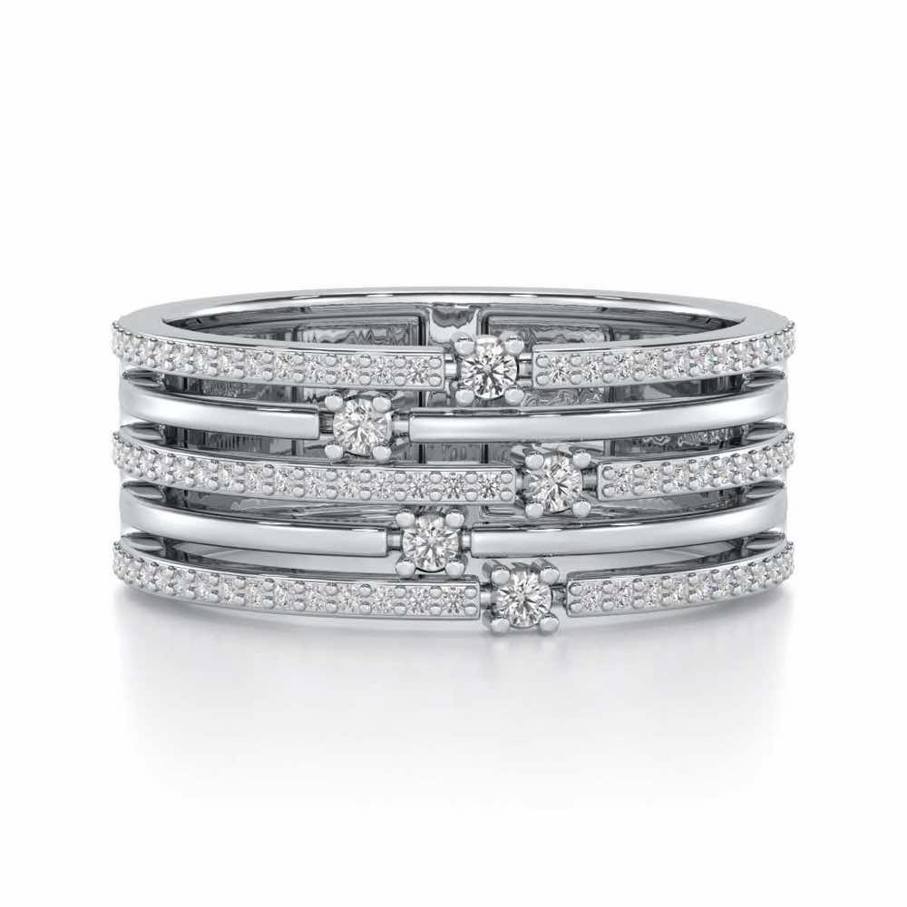 Shimmer Stack Silver Band Ring - White Gold - Image 4