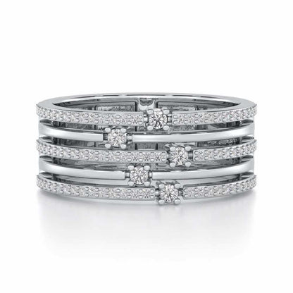 Shimmer Stack Silver Band Ring - White Gold - Image 4