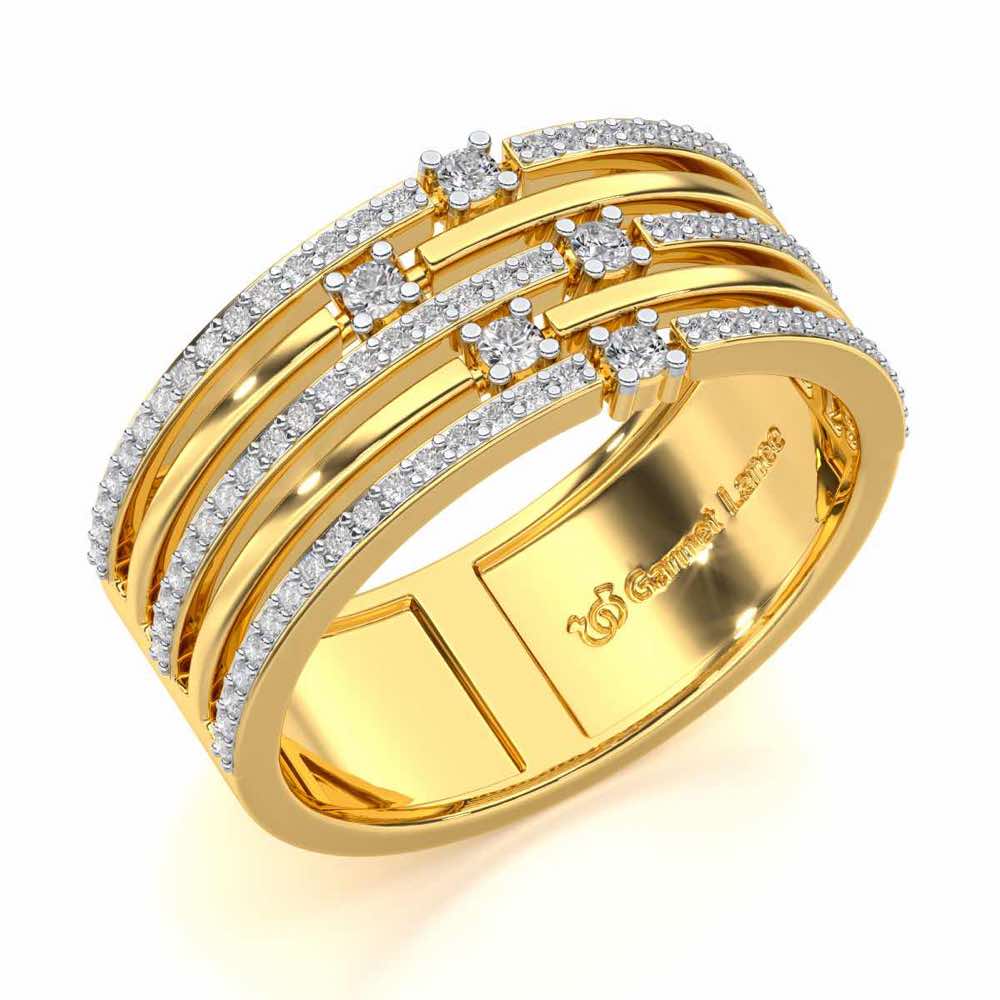 Shimmer Stack Silver Band Ring - Yellow Gold - Image 1